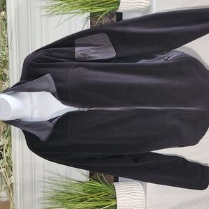 Black Full-Zip Fleece Jacket with Contrast Panels